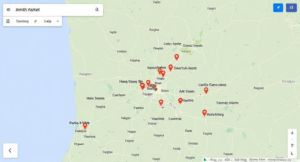 A Google Maps screenshot showing Amish market locations