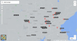 A Google Maps screenshot showing Amish store locations