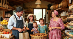  A happy family shopping at an Amish store