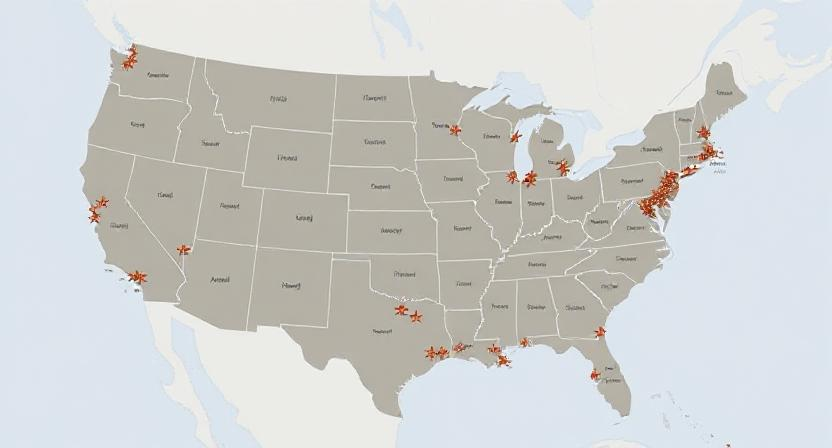 A map showing Amish communities in the USA