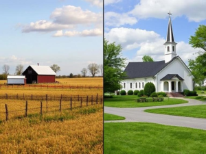 A peaceful Amish farm vs a modern Mennonite church
