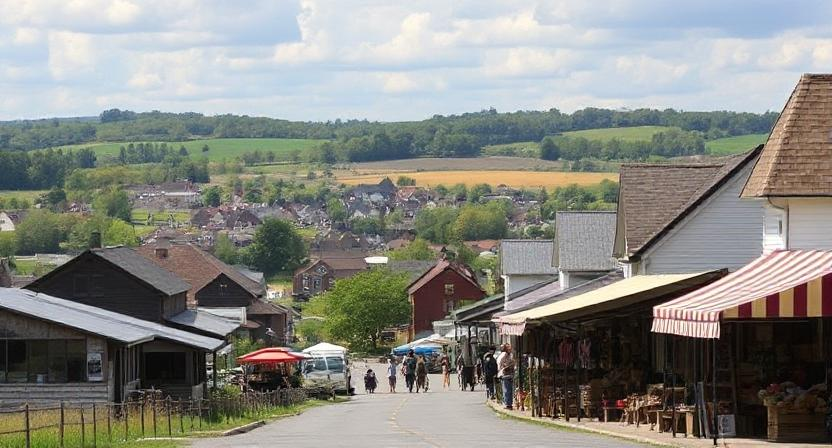 A scenic view of Lancaster County with an Amish market in the foreground