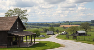 A scenic view of Lancaster County with an Amish store in the foreground